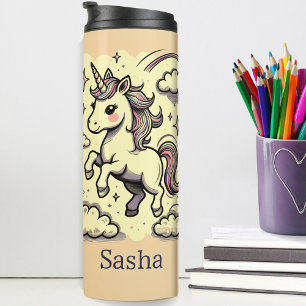 Pastel Unicorn Sparkle Rainbow Custom Name Thermal Tumbler