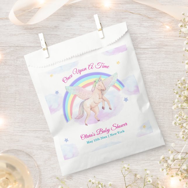 Pastel Unicorn Star Rainbow Fairytale Baby Shower  Favour Bag (Clipped)