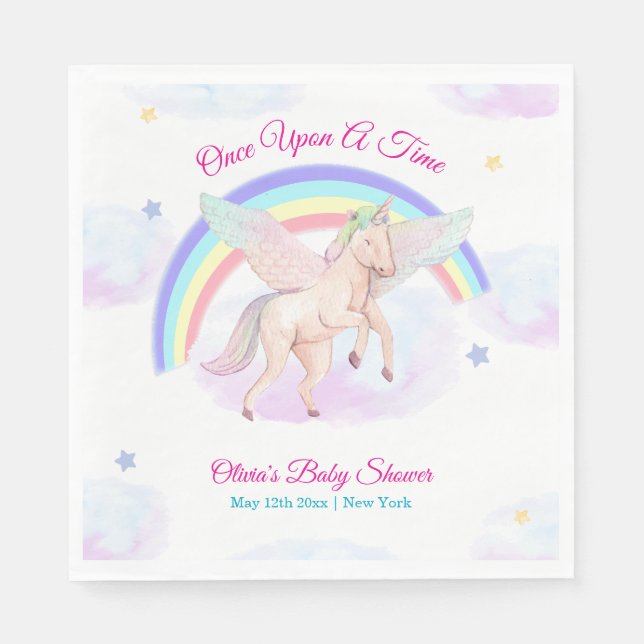 Pastel Unicorn Star Rainbow Fairytale Baby Shower  Napkin (Front)