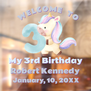 Pastel Unicorn Third Birthday Celebration Name