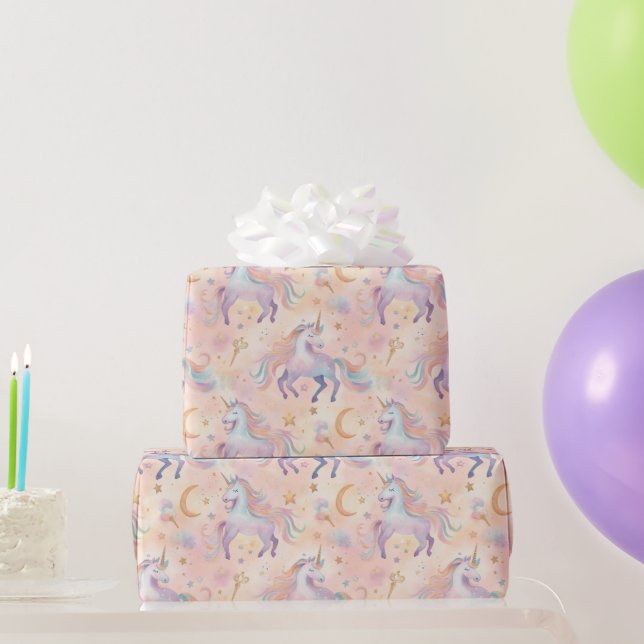 Pastel Unicorns Moons Girls Birthday Baby Shower Wrapping Paper (Party Gifts)