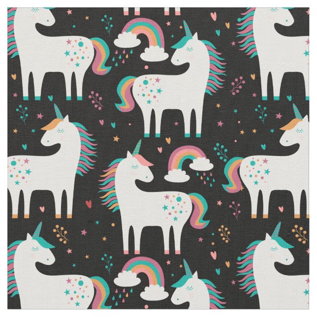 Pastel Unicorns & Rainbows Fabric (Close Up)