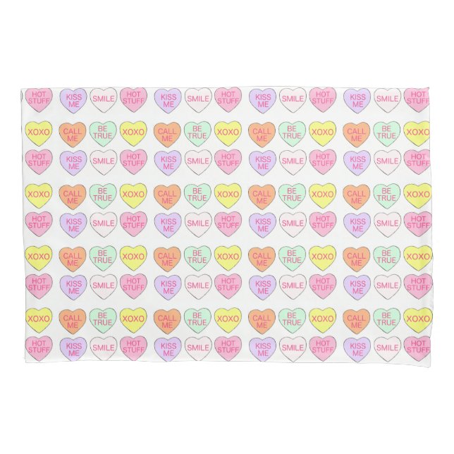 Pastel Valentine's Day Candy Conversation Hearts Pillowcase (Front)