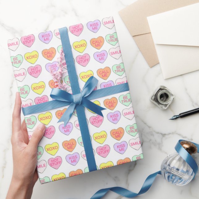 Pastel Valentine's Day Candy Conversation Hearts Wrapping Paper (Gifting)
