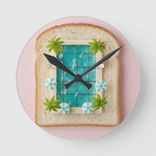 Pastel Vaporwave Pool Toast Round Clock