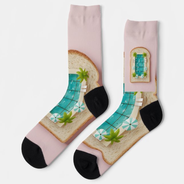 Pastel Vaporwave Pool Toast Socks (Left)