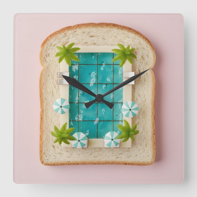 Pastel Vaporwave Pool Toast Square Wall Clock (Front)