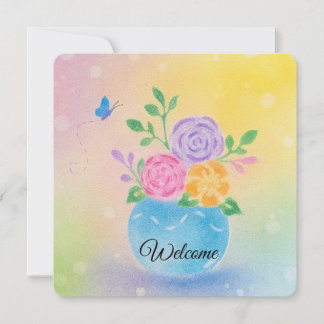 Pastel Vase Flowers Butterfly Art Invitation