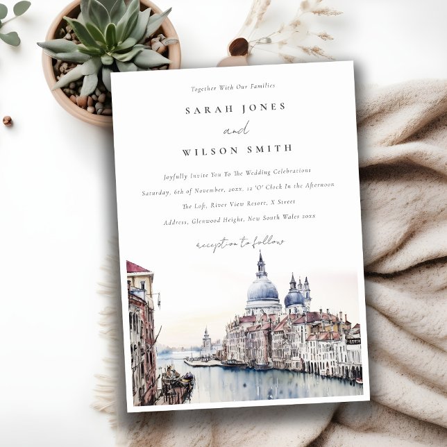 Pastel Venice Italy Canals Watercolor Wedding Invitation (Creator Uploaded)