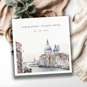 Pastel Venice Italy Canals Watercolor Wedding Napkin