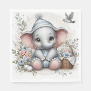 PASTEL VINTAGE BABY BOY BLUE ELEPHANT NAPKIN