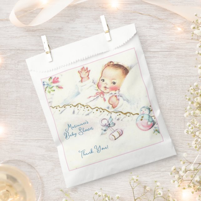 Pastel Vintage Baby Girl Baby Shower Favour Bag (Clipped)