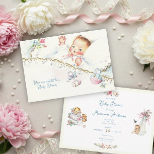 Pastel Vintage Baby Girl Baby Shower Invitation