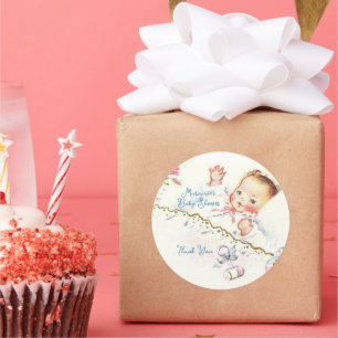 Pastel Vintage Baby Girl Baby Shower Invitation Classic Round Sticker