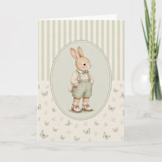 Pastel Vintage Bunny Boy Personalised Card