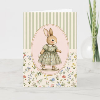 Pastel Vintage Bunny Girl Greeting Card