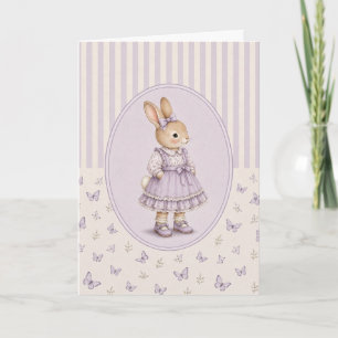 Pastel Vintage Bunny Girl Greeting Card