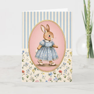 Pastel Vintage Bunny Girl Personalised Card