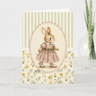 Pastel Vintage Bunny Girl Personalised Card