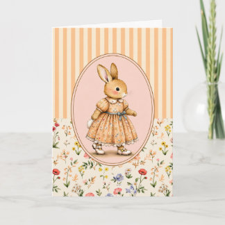 Pastel Vintage Bunny Girl Personalised Card