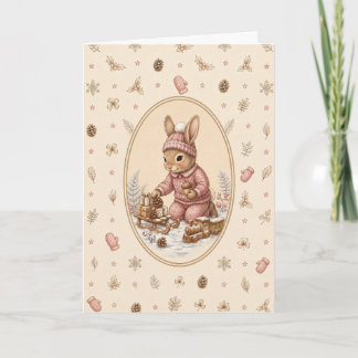 Pastel Vintage Bunny Girl Personalised Card