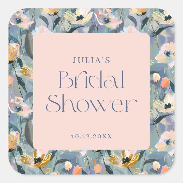Pastel Vintage Retro Bridal Shower Square Sticker (Front)