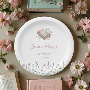 Pastel Vintage Storybook Wildflower Baby Shower Paper Plate
