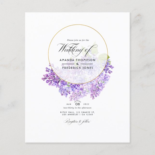 Pastel Violet and Gold Geometric Herbarium Wedding Flyer (Front)