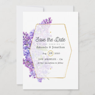 Pastel Violet and Gold Geometric Herbarium Wedding Save The Date