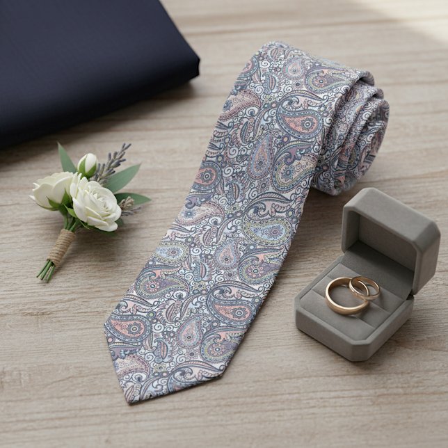 Pastel Violet Blue Pink Paisley Floral Pattern Tie (Creator Uploaded)