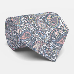 Pastel Violet Blue Pink Paisley Floral Pattern Tie