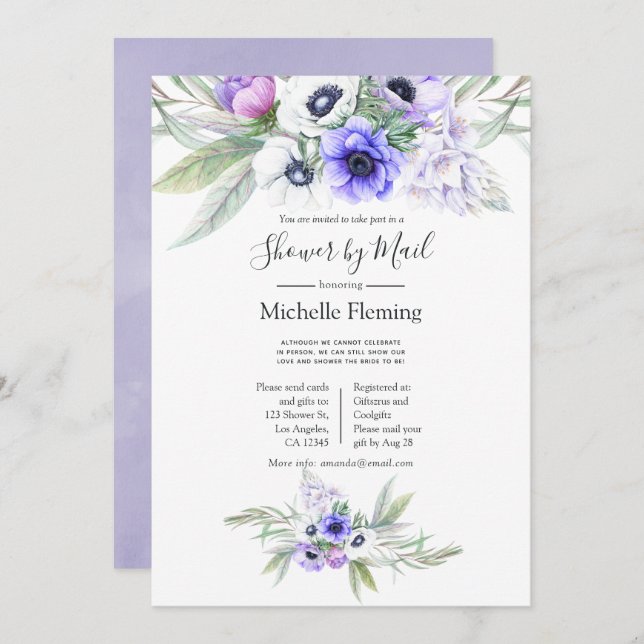 Pastel Violet Floral Baby or Bridal Shower by Mail Invitation (Front/Back)