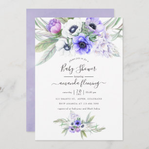 Pastel Violet Floral Baby Shower Invitation