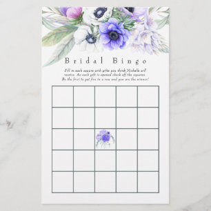 Pastel Violet Floral Bridal Shower Bingo