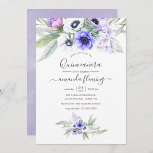 Pastel Violet Floral Quinceañera Invitation