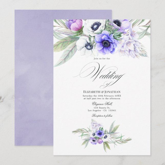 Pastel Violet Floral Wedding Invitation (Front/Back)