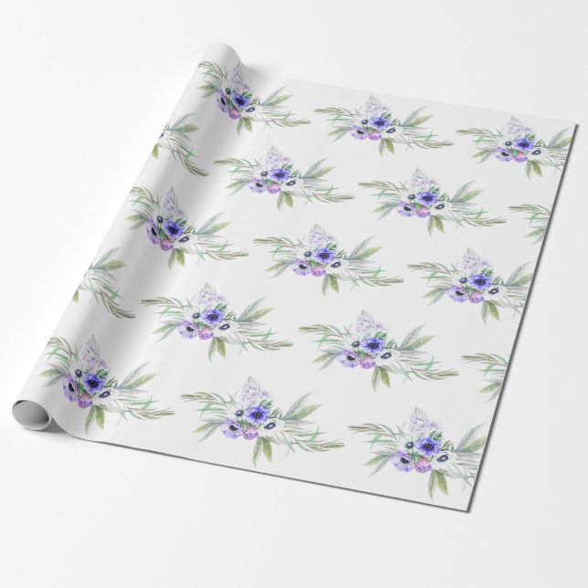 Pastel Violet Floral Wrapping Paper (Unrolled)