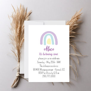 Pastel violet, lilac rainbow Birthday party  Announcement