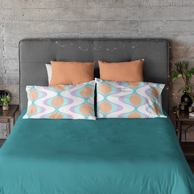 Pastel Violet Orange Aqua Blue Ogee White Waves Pillowcase (Creator Uploaded)
