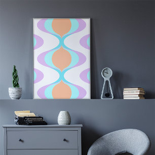 Pastel Violet Orange Aqua Blue Ogee White Waves Poster