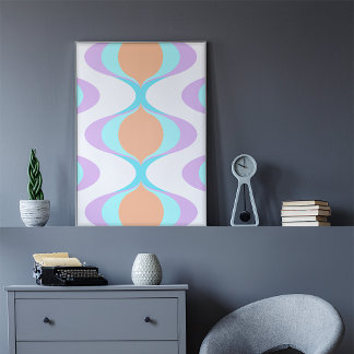Pastel Violet Orange Aqua Blue Ogee White Waves Poster