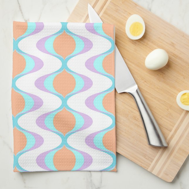 Pastel Violet Orange Aqua Blue Ogee White Waves Tea Towel (Quarter Fold)