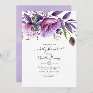 Pastel Violet Poppy Floral Baby Shower Invitation