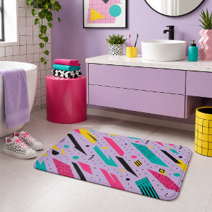 Pastel Voltage Memphis Retro Pink Teal Bath Mat