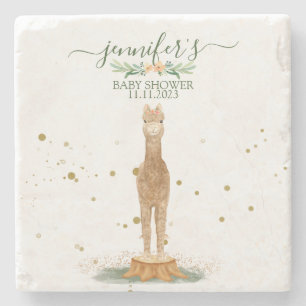 Pastel Watercolor Alpaca Baby Shower Stone Coaster