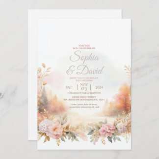 Pastel Watercolor Autumn  Wedding  Invitation