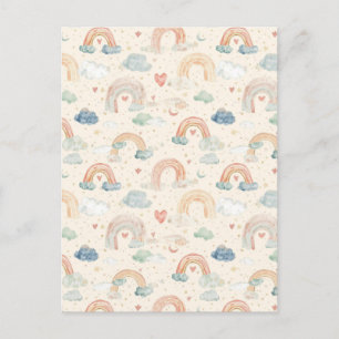 Pastel Watercolor Baby Announcement Card Rainbow
