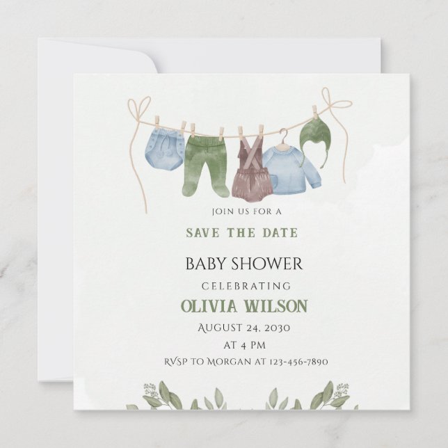 Pastel Watercolor Baby Shower Save the Date (Front)