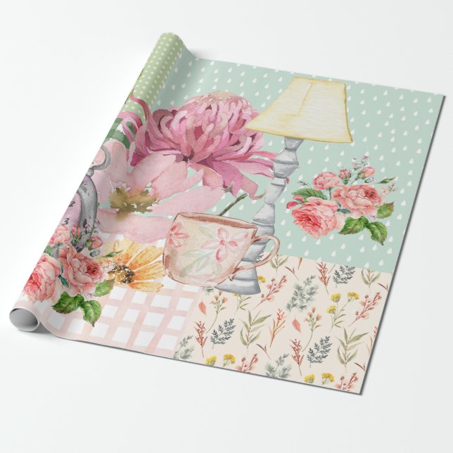 Pastel watercolor background Botanical Birthday Wrapping Paper (Unrolled)