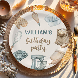 Pastel Watercolor Baking Boy Birthday Paper Plate